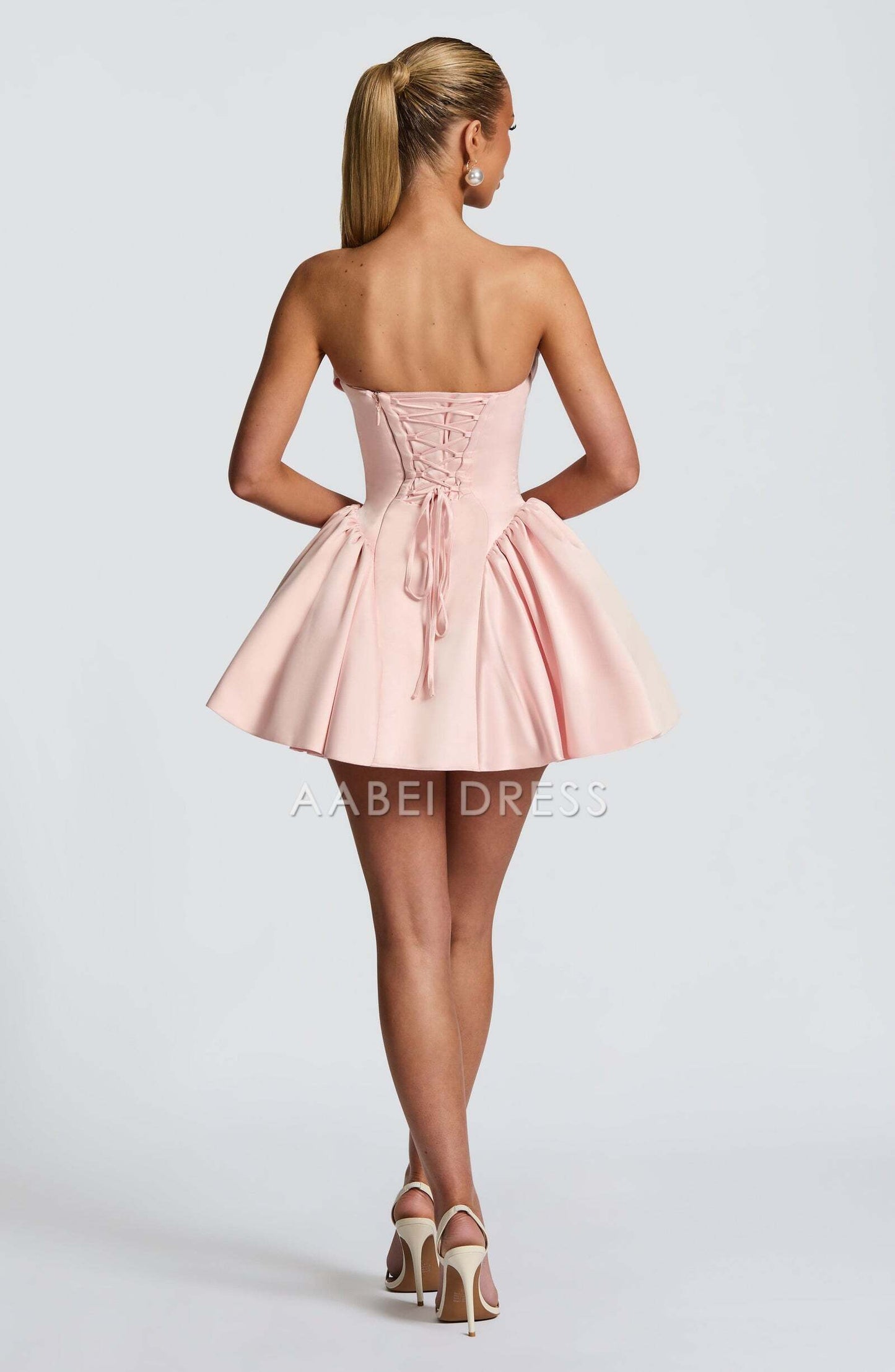 AABEI DRESS Hot Sale Homecoming Dress Exquisite Scooped neckline strapless Pleated Detachable bow Mini Dress Cute Short Prom Dresse