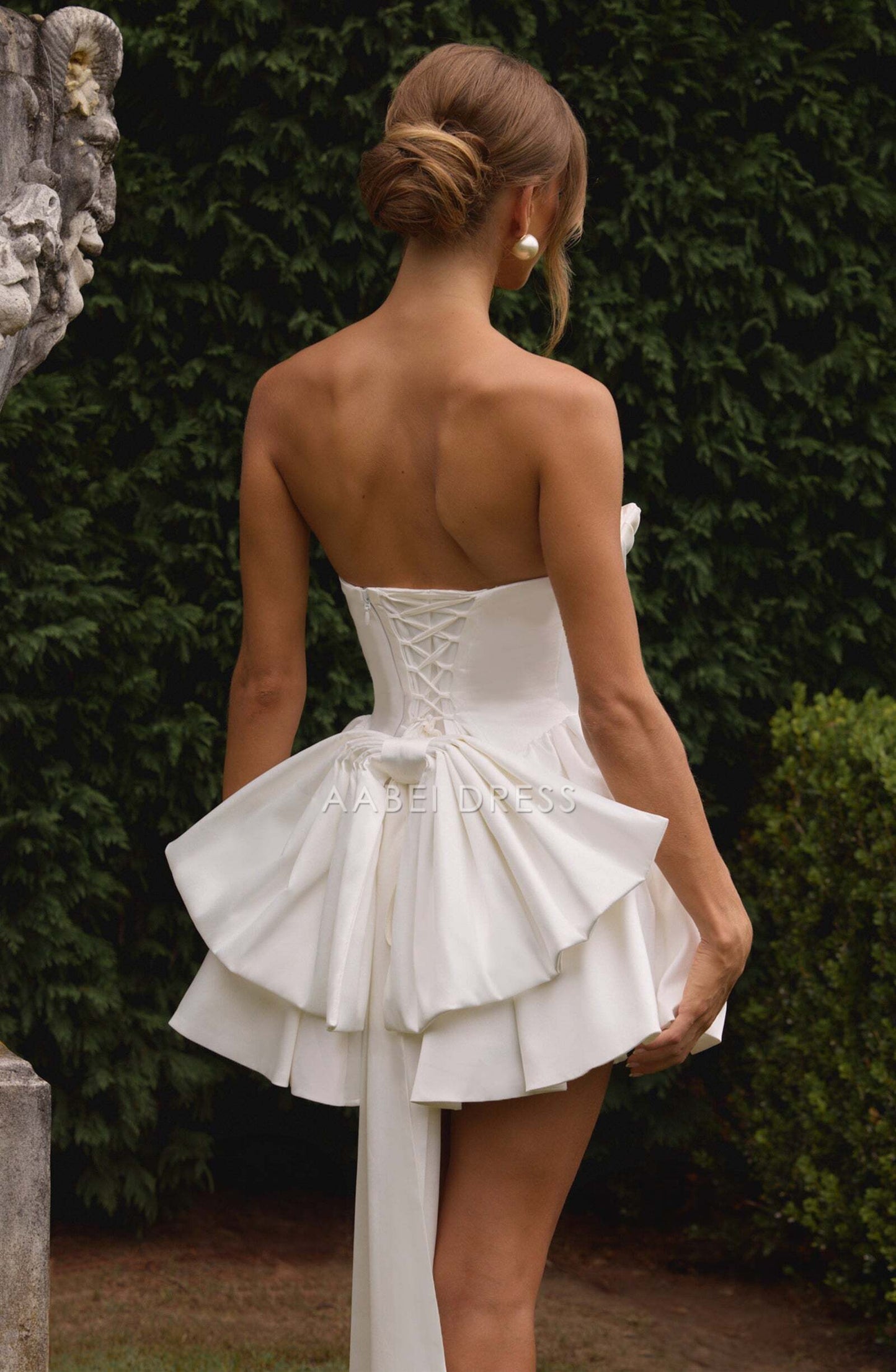 AABEI DRESS Hot Sale Homecoming Dress Fashion Strapless Boning Bodice Pleated Backless Mini Dress Cute Short Prom Dresse
