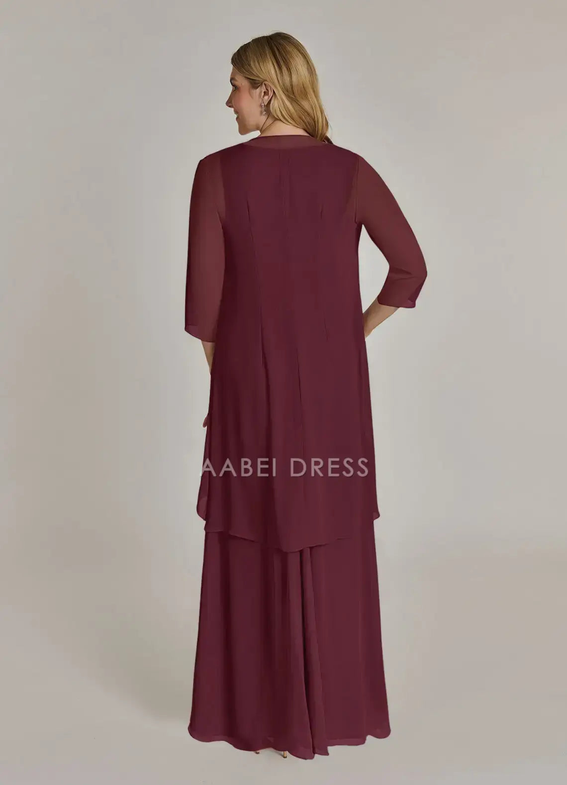 AABEI DRESS Wedding Guests Dresses A-Line Two Piece V-Neck Cascading Ruffles Back Pleated Exquisite Mother of the Bride Dress
