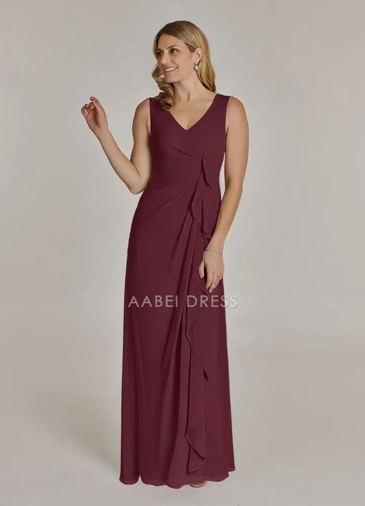 AABEI DRESS Wedding Guests Dresses A-Line Two Piece V-Neck Cascading Ruffles Back Pleated Exquisite Mother of the Bride Dress