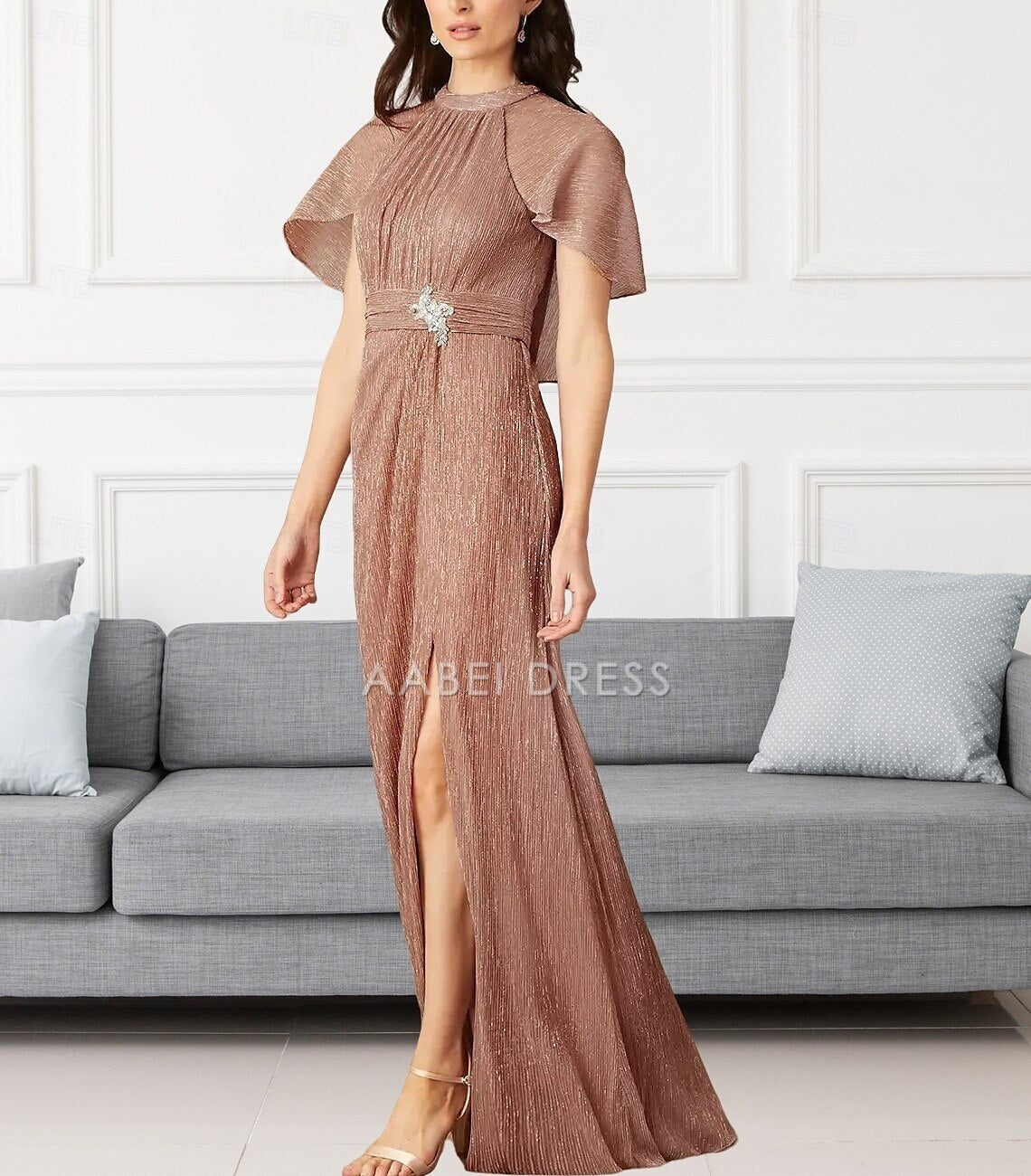 AABEI DRESS Wedding Guest Dress Elegant Sheath Crew Neck Floor Length Chiffon Sleeveless Split Front Ruching Mother of the Bride Dress
