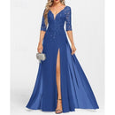 AABEI DRESS Wedding Guest Dress Exquisite A-Line V Neck Half Sleeve with Appliques Split Front Floor Length Mother of the Bride Dress