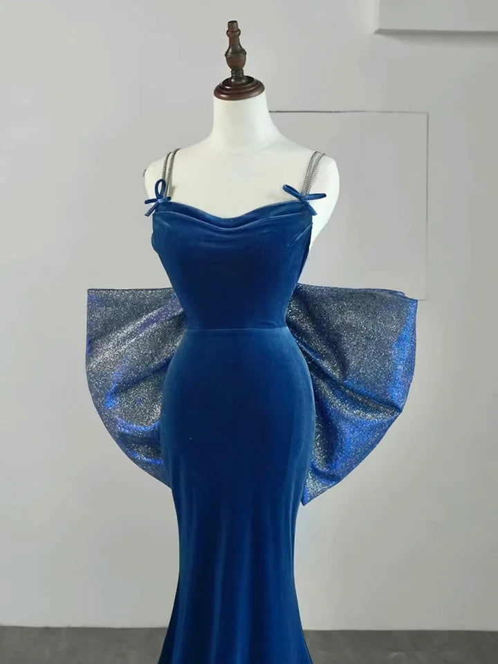 Mermaid Evening Dress Cultivate oneself Autumn Winter Velvet Long Backless Large Bow knot Fashion Dress