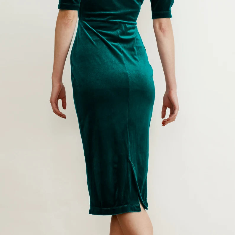 Evening Dress Velvet Dress Vintage Style Short Sleeve Elegant Simple Formal Dresses Wedding Guest Dress