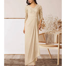 AABEI DRESS Wedding Guest Dress Elegant Sheath V Neck 3/4 Length Sleeve High Split Floor Length with Ruffles Appliques Ruching Mother of the Bride Dress