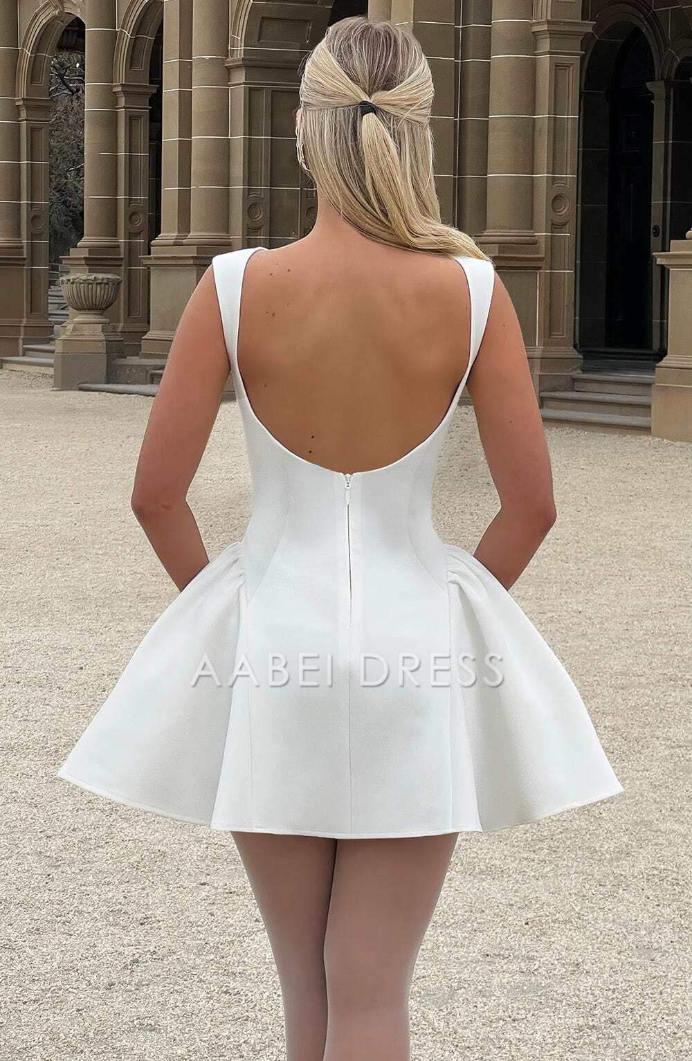 AABEI DRESS Hot Sale Homecoming Dress Elegant Boat Neckline Sleeveless Panels Backless Mini Dress Fashion Short Prom Dresse