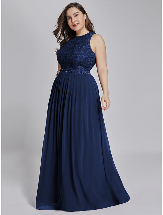 Elegant A-Line Jewel Neck Chiffon Maxi Prom Dress with Lace.