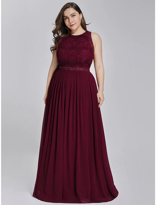 Elegant A-Line Jewel Neck Chiffon Prom Dress with Crystals, Floor Length.