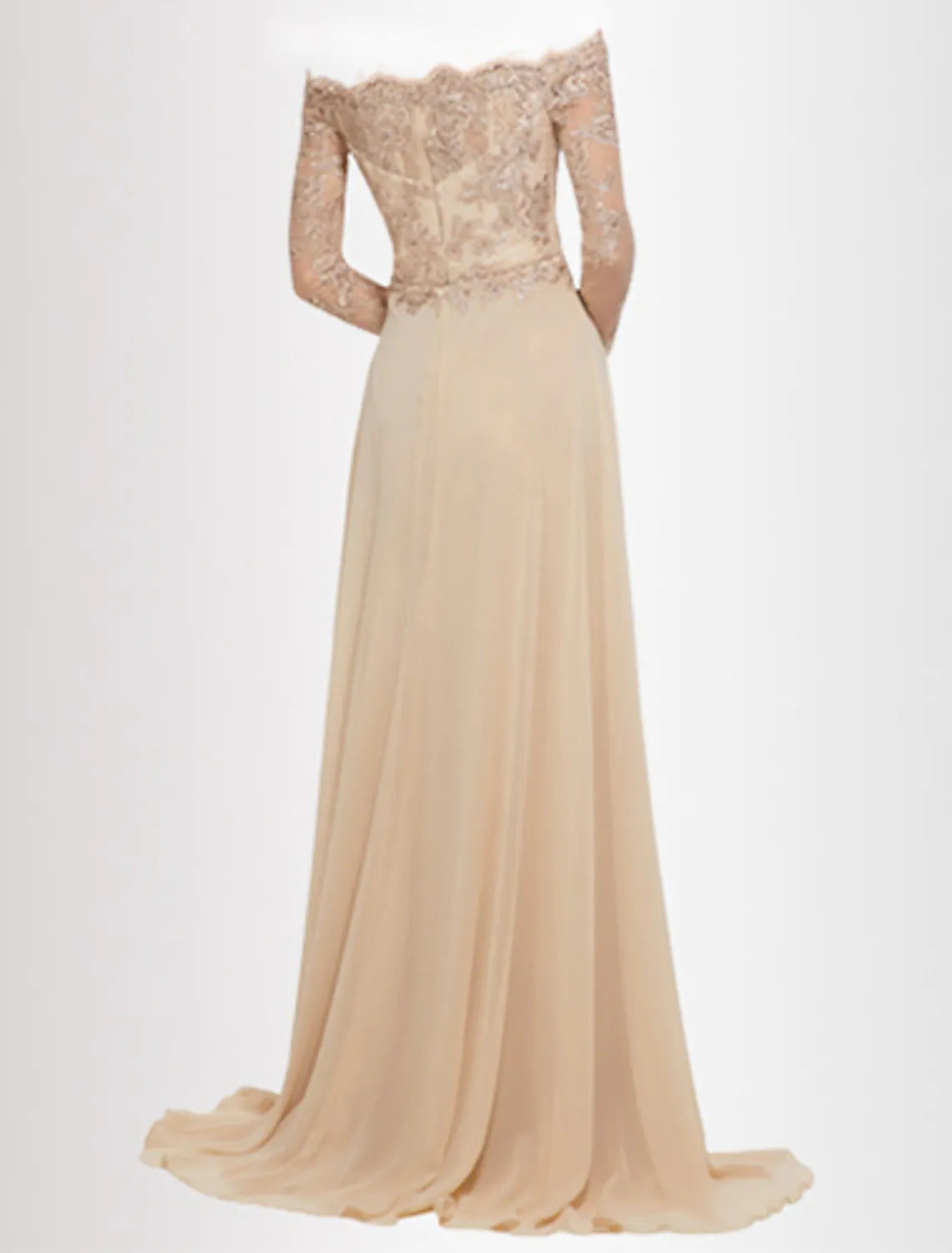 Elegant A-Line Sweetheart Long Sleeve Lace Evening Dress with Overskirt Train.