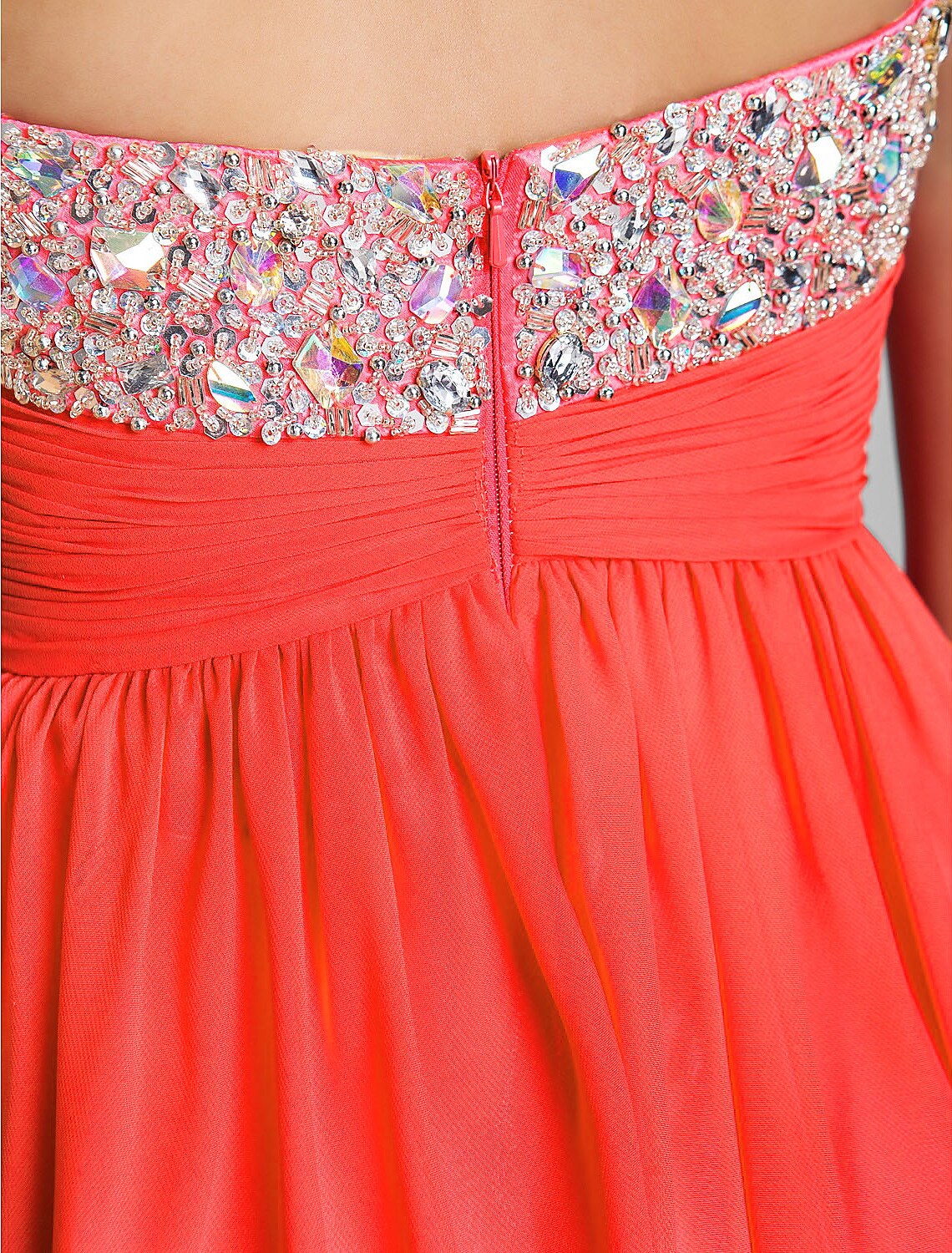 Side view of the elegant A-line mini dress for wedding guests.