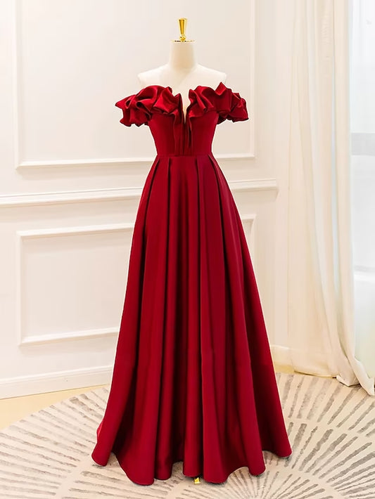 Elegant Jersey A-Line V-Neck Pleated Strappy Floor-Length Evening Gown.