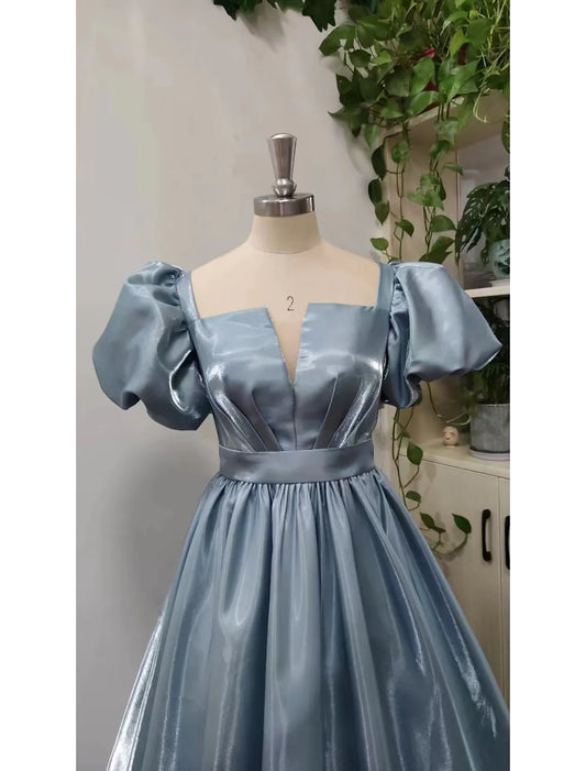 Ball Gown Minimalist Sparkle & Shine Quinceanera Formal Evening Dress Scoop Neck Short Sleeve Floor Length Satin with Pure Color