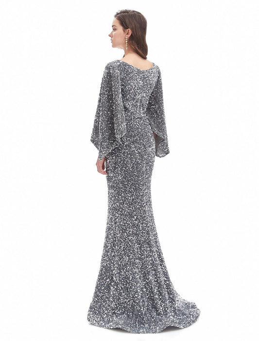 Mermaid / Trumpet Evening Gown Sparkle Dress Formal Evening Court Train Long Sleeve Sweetheart Sequined with Sequin