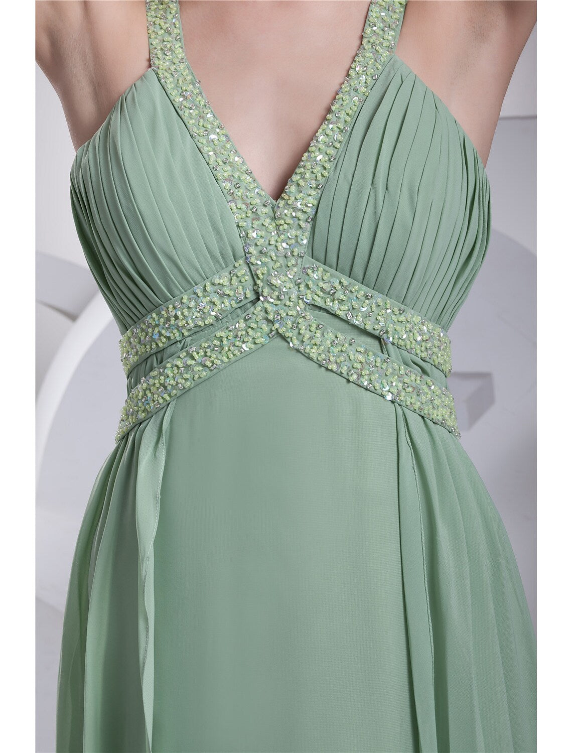 A-Line Evening Gown Sparkle Dress Formal Evening Floor Length Sleeveless Spaghetti Strap Chiffon with Beading