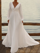 Wedding Dresses A-Line Camisole Sleeveless Tea Length Chiffon Bridal Gowns With Pleats Simple Dresses