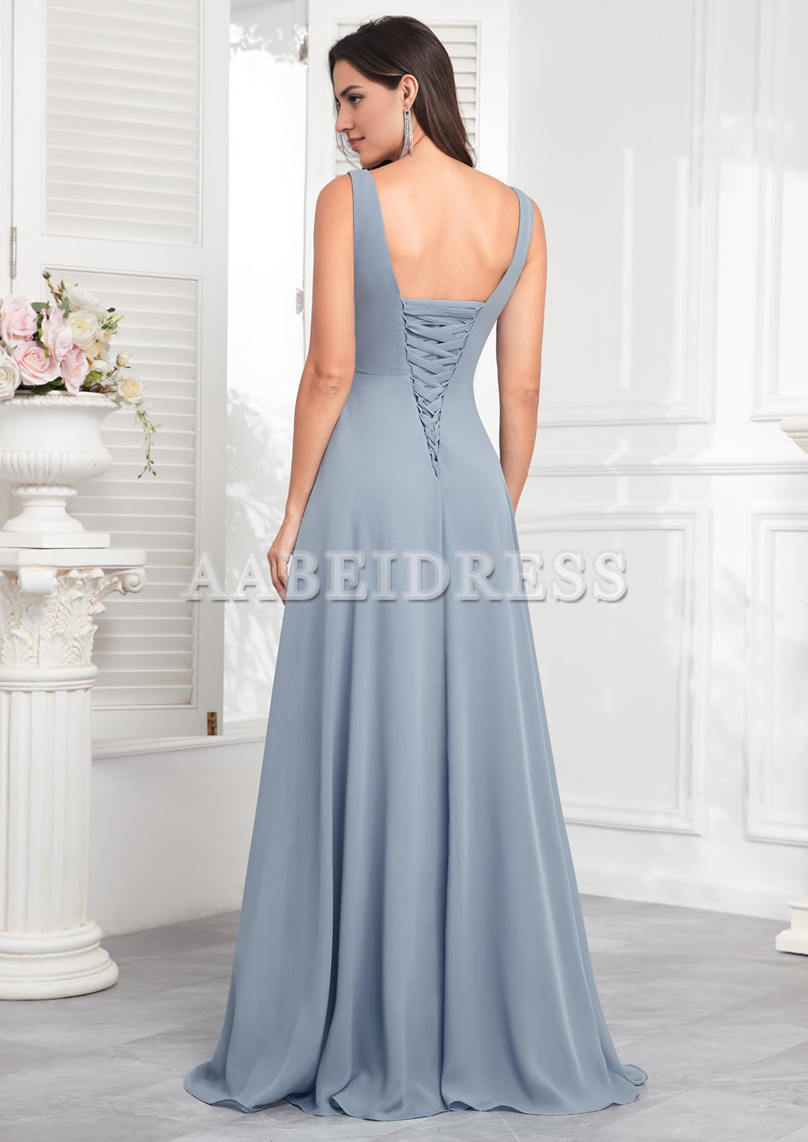 Prom Dress Ruffle Bridesmaid Dresses Long Slit Chiffon Pleated Evening Dress Wedding Guest Dresses Formal Wear Dresses