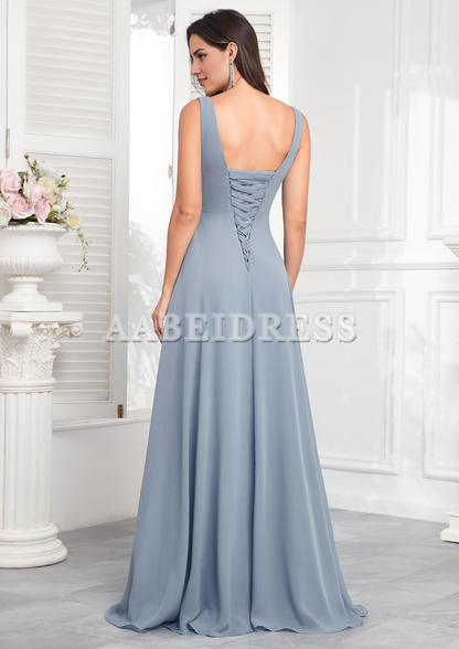 Prom Dress Ruffle Bridesmaid Dresses Long Slit Chiffon Pleated Evening Dress Wedding Guest Dresses Formal Wear Dresses