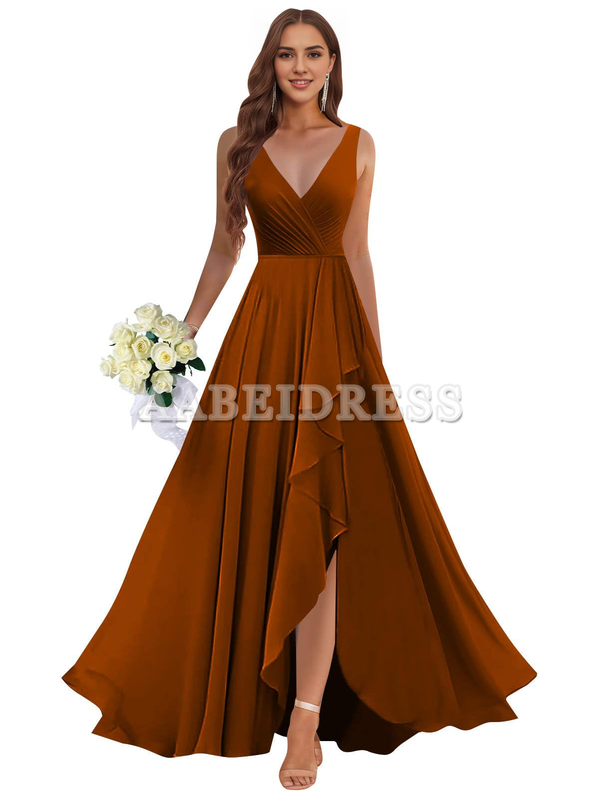 Prom Dress Ruffle Bridesmaid Dresses Long Slit Chiffon Pleated Evening Dress Wedding Guest Dresses Formal Wear Dresses