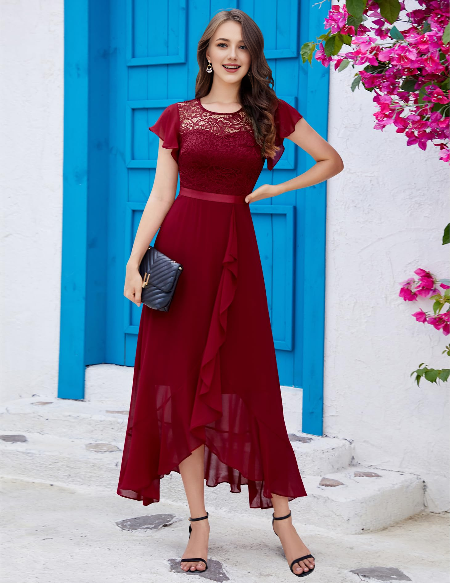 Prom Dress Women Side Fork Elegant Lace Long Simple Formal Wear Dresses