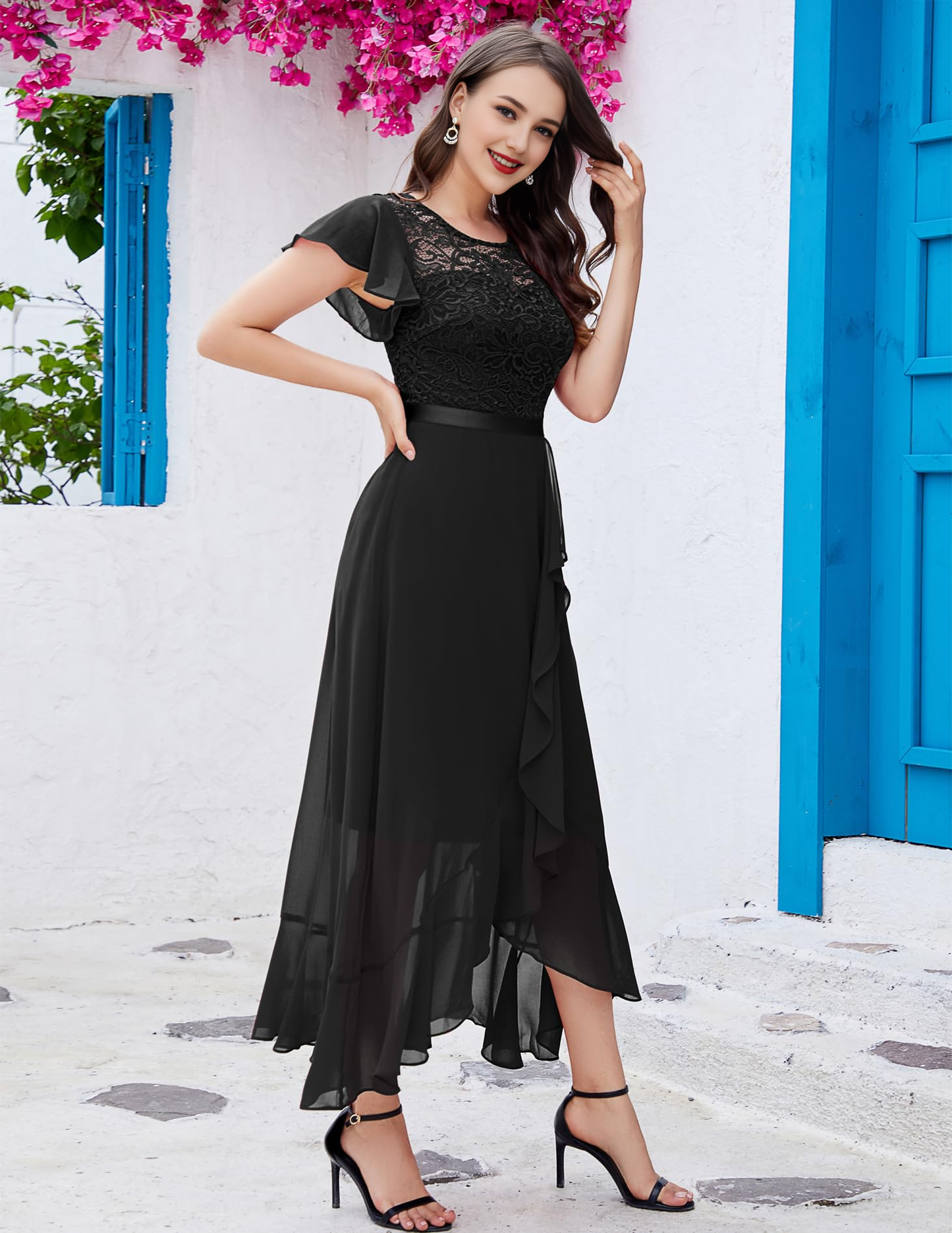 Prom Dress Women Side Fork Elegant Lace Long Simple Formal Wear Dresses