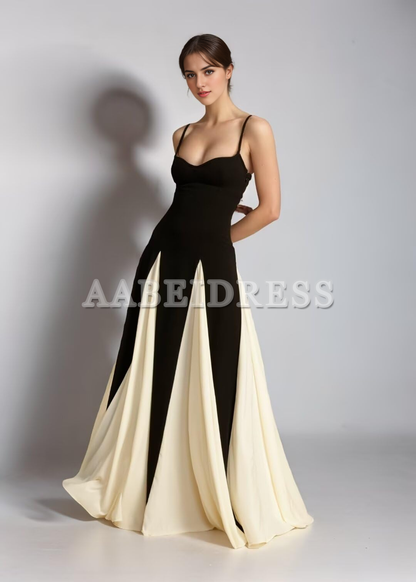 Prom Dress A Line Elegant Sleeveless Color Block Pleated Maxi Dress Low Cut Patchwork Swing Dress High Waist Flowy Sling Dress Wedding Guest Dresses Formal Wear Dresses
