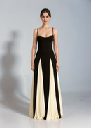 Prom Dress A Line Elegant Sleeveless Color Block Pleated Maxi Dress Low Cut Patchwork Swing Dress High Waist Flowy Sling Dress Wedding Guest Dresses Formal Wear Dresses