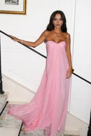 Elegant Formal Women's Dresses Pink Chiffon A Line Strapless Sweetheart Neckline Sleeveless With Pleated Floor Length Affordable Prom Dress