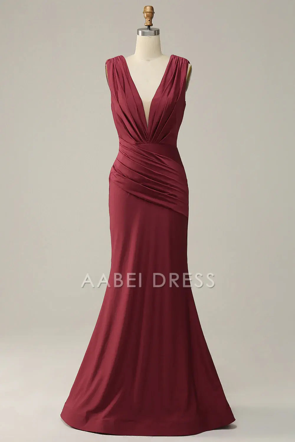AABEI DRESS Hot Sale Prom Dress Elegant Mermaid Deep V Neck Sleeveless Pleated Long Party Dress