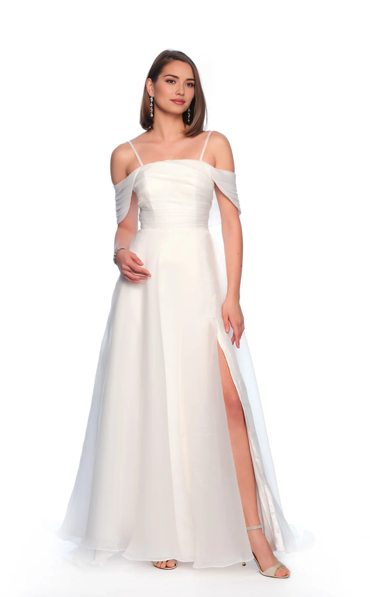 AABEI DRESS Exquisite A Line Spaghetti Strap Pleated Side Fork Backless Fashion Wedding Dress