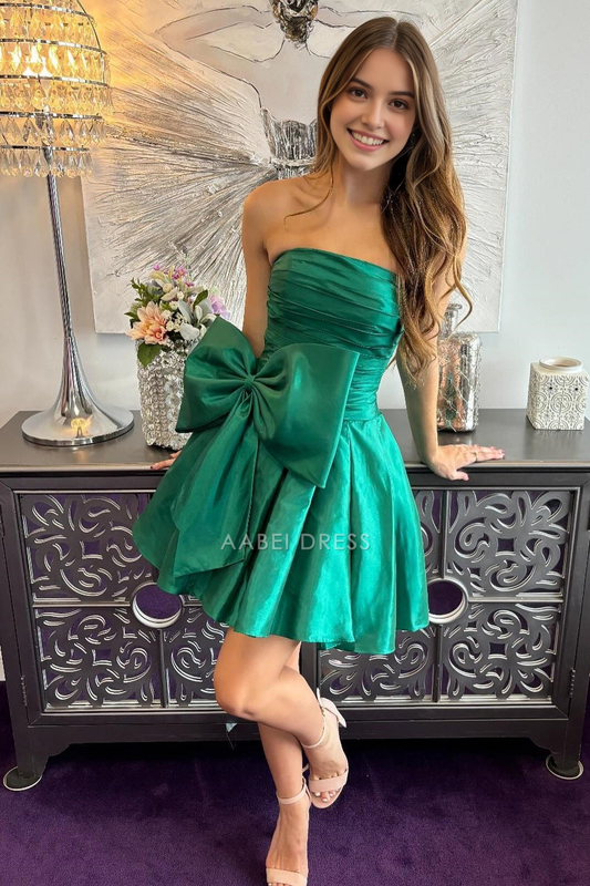 AABEI DRESS New Homecoming Dress Fashion A-Line Strapless Pleated With Bow Cute Sweet Short Prom Dresse