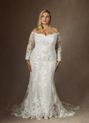 Luxury Mermaid Off Shoulder V Neck Long Sleeves Lace Applique Exquisite Retro Plus Size Hot Sale Wedding Dress