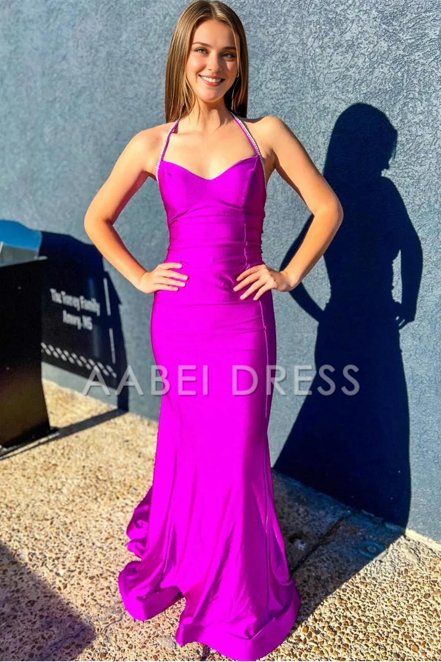 AABEI DRESS Prom Dress Sexy Mermaid Halter Open Back Long Satin Charming Formal Dress