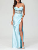 AABEI DRESS Fashion Sheath Spaghetti Straps See-through Pleated With High Slit Charming Evening Dress