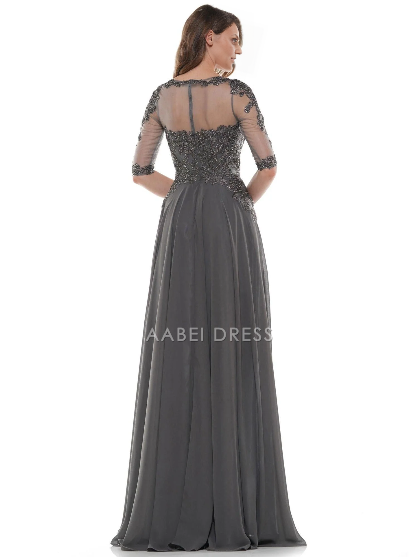 AABEI DRESS Formal Wear Dresse Elegant A Line Round Neck 3/4 sleeve Lace Applique Retro Long Mother Of The Bride Dress