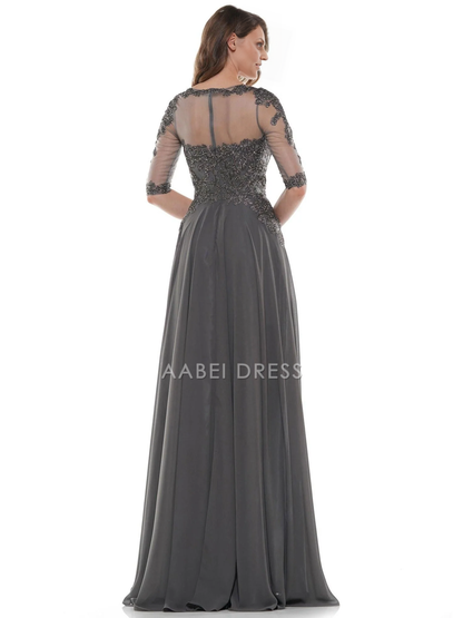 AABEI DRESS Formal Wear Dresse Elegant A Line Round Neck 3/4 sleeve Lace Applique Retro Long Mother Of The Bride Dress