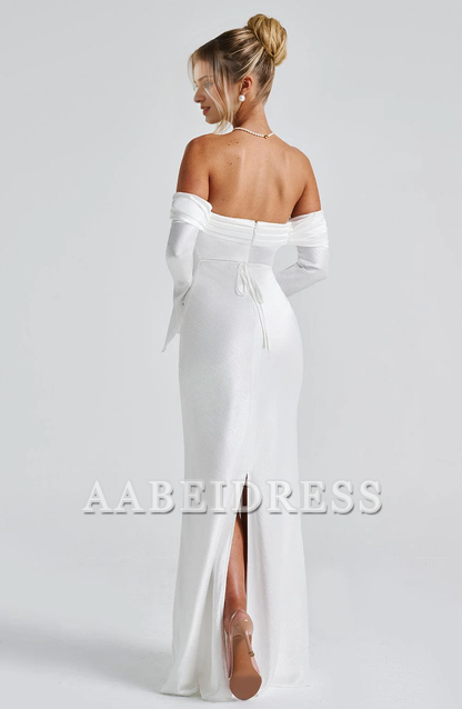 Formal Wear Dresses Prom Dresses Elegant Mermaid Bardot Neckline Twisted Panel Long Sleeves Slighted Flared Split Cuffs Dresses Fashion Wedding Guests Dresses