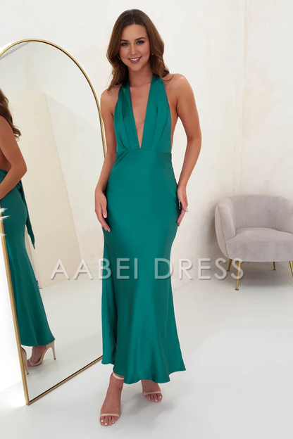 AABEI DRESS Prom Dress Soft Satin Glamour Neck-Tie Open Back Adjustable Tie Strap Fashion Simple Dress