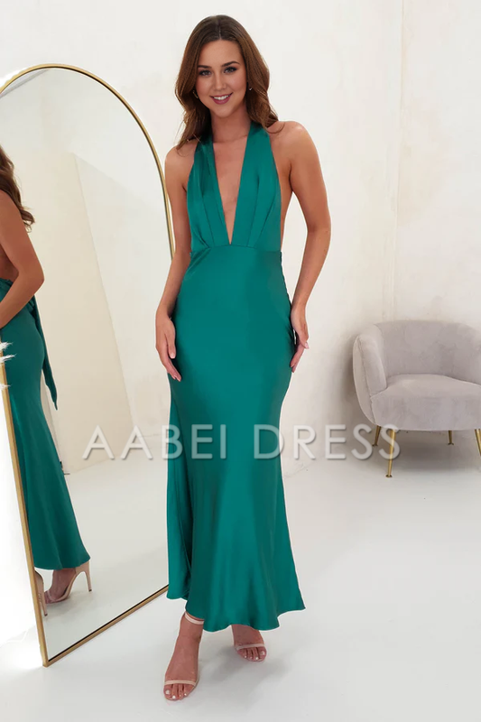 AABEI DRESS Prom Dress Soft Satin Glamour Neck-Tie Open Back Adjustable Tie Strap Fashion Simple Dress