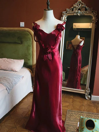 Charming Mermaid V Neck Spaghetti Laceup Floor Bridesmaid Gown