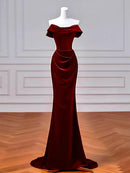 Luxury Mermaid Off Shoulder Short Sleeve Lace Up Train Bridesmaid Gown