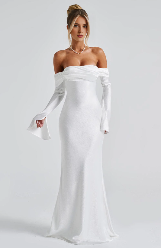 Formal Wear Dresses Prom Dresses Elegant Mermaid Bardot Neckline Twisted Panel Long Sleeves Slighted Flared Split Cuffs Dresses Fashion Wedding Guests Dresses