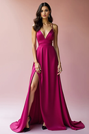AABEI DRESS Hot Sale Prom Dress Charming A Line Deep V Neck Spaghetti Strap Backless Long With Slit Formal Dress