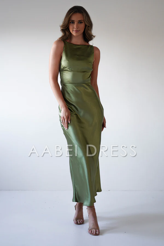 AABEI DRESS Prom Dress Column Backless Gathered Waistline Stunning Sleeveless Satin Simple Dress