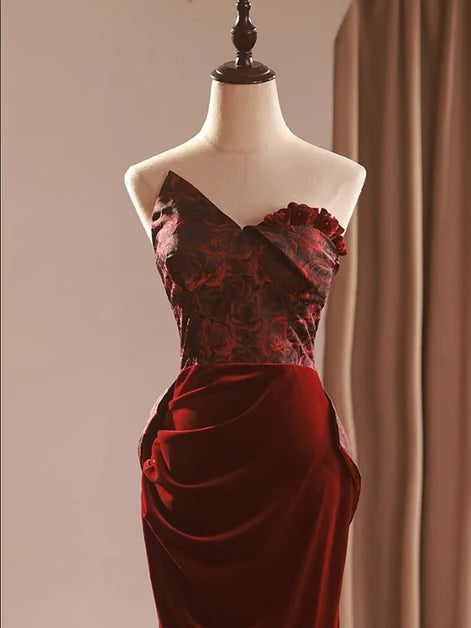 Vintage Mermaid Strapless Sweetheart Lace Up Long Bridesmaid Gown