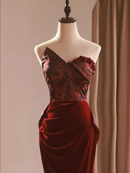 Vintage Mermaid Strapless Sweetheart Lace Up Long Bridesmaid Gown