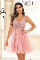 AABEI DRESS Short Dress Exquisite A-Line V-Neck Sleeveless Ruched Tulle Sexy New Homecoming Dress