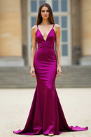 AABEI DRESS Hot Sale Prom Dress Elegant Simple Mermaid Sheath Deep V Neck Spaghetti Straps Backless Long Formal Dress
