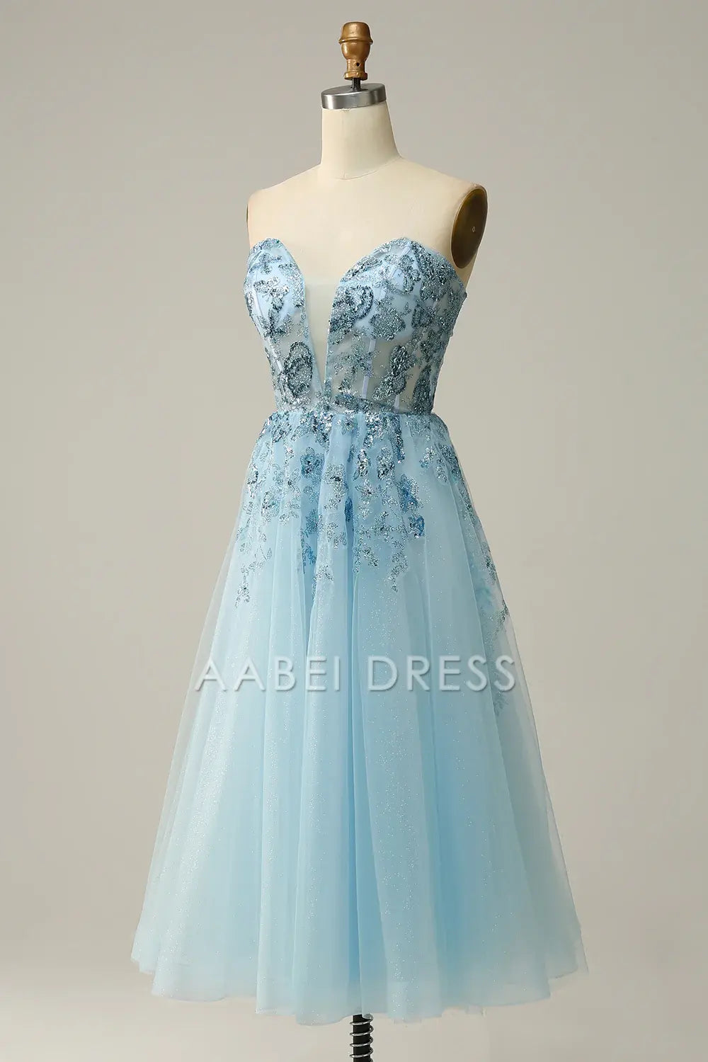 AABEI DRESS Hot Sale Prom Dress Exquisite A Line Sweetheart Corset Tulle Tea-Length Party Dress
