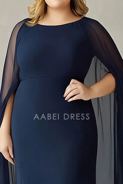 AABEI DRESS Mother Of The Bride Dress Plus Size Boat Collar Elegant Chiffon Back Cape Long Formal Wear Dresse