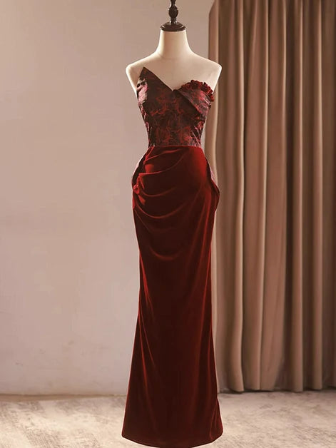 Vintage Mermaid Strapless Sweetheart Lace Up Long Bridesmaid Gown